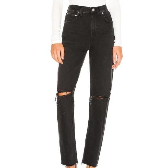 AGOLDE Cherie High Rise Straight Leg Jeans in Distortion Black Distressed 24 - Picture 15 of 15